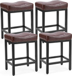 Saddle Bar Stools Set of 4, 24 Inch Counter Height Stools with Curved PU Leather Surface, 3.7 Thick Upholstery Bar Height Stools with Footrest for Kitchen Island, Dining, Cafe, Gray