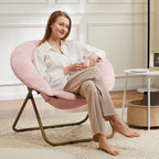 Comfy Saucer Chair,Faux Fur Lounge Seasting XL Circle Chair for Bedroom, Dorm & Gaming, Foldable Fashion Accent Seat for Small Spaces, Folding Moon/Mushroom/Round Oversized Style,Hot Pink