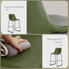 26 Inch Counter Height Bar Stools Set of 4, Modern Faux Leather High Barstools with Back and Metal Leg, Bar Chairs for Kitchen Island, Green
