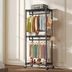 Portable Closet, Rolling Clothes Rack, 29 x 15 x 75 Wardrobe Closet with Adjustable Shelves, Metal Garment Rack with Lockable Wheel, for Cloakroom, Bedroom Storage, Laundry Room, Black