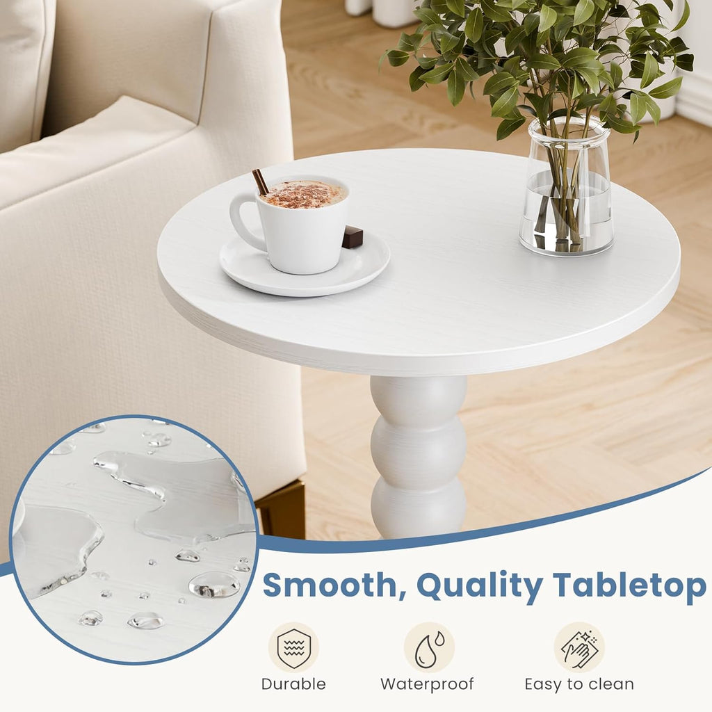 Round Side Table for Small Spaces, Modern Accent End Table with Solid White Leg, Versatile Drink Table for Living Room, Bedroom, Corners, White 2 Pack