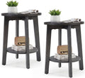 Small Round Side Tables Set of 2 for Living Room, 2-Tier Wood End Tables with Storage Shelf, 220 Lbs, Sturdy Bedside Nightstands with Non-Slip Pads, Easy Assembly, Grey