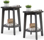 Small Round Side Tables Set of 2 for Living Room, 2-Tier Wood End Tables with Storage Shelf, 220 Lbs, Sturdy Bedside Nightstands with Non-Slip Pads, Easy Assembly, Grey