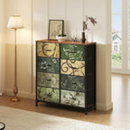 TV Stand Dresser with 8 Fabric Storage Drawers, Media Console Featuring Open Shelf for 45 inch TV, Compact Entertainment Unit for Bedroom, Living Space, or Dorm Organization, Flower Pattern