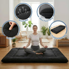 Japanese Floor Mattress Queen Size, Futon Mattress Foldable with Removable Washable Cover, Portable Roll Up Tatami Mat for Small Bedroom, Couples, Family Movie Night and Home Use, Black