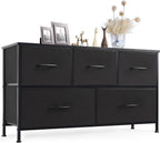 Dresser for Bedroom with 9 Storage Drawers, Large Fabric Storage Tower Organizer, Chest of Drawers with Metal Frame Wooden Top for Closet, Living Room, Entryway, Brown