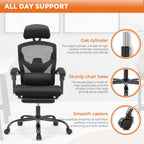 Office Computer Desk Chair, Ergonomic High-Back Mesh Rolling Work Swivel Chairs with Wheels, Comfortable Lumbar Support, Comfy Arms for Home, Bedroom, Study, Student, Black