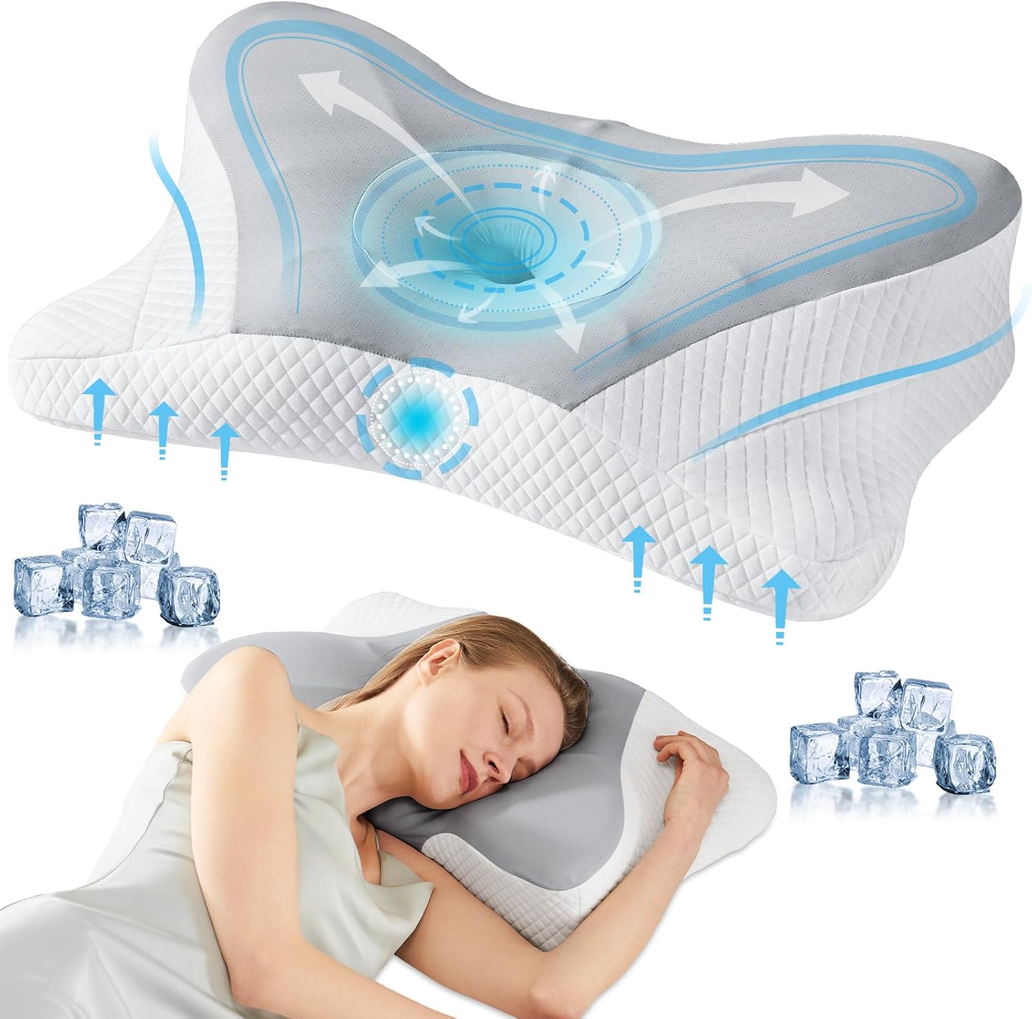 Cervical Pillow for Neck and Shoulder, Contour Memory Foam Pillow, Ergonomic Neck Support Pillow for Side Back Stomach Sleepers with Pillowcase