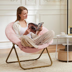 Comfy Saucer Chair,Faux Fur Lounge Seasting XL Circle Chair for Bedroom, Dorm & Gaming, Foldable Fashion Accent Seat for Small Spaces, Folding Moon/Mushroom/Round Oversized Style,Hot Pink