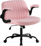 Criss Cross Office Chair with Wheels, Wide Cross Legged Desk Vanity Chair Comfy Fabric Flip-Arms Adjustable Swivel Chairs for Home Computer Bedroom, Grey