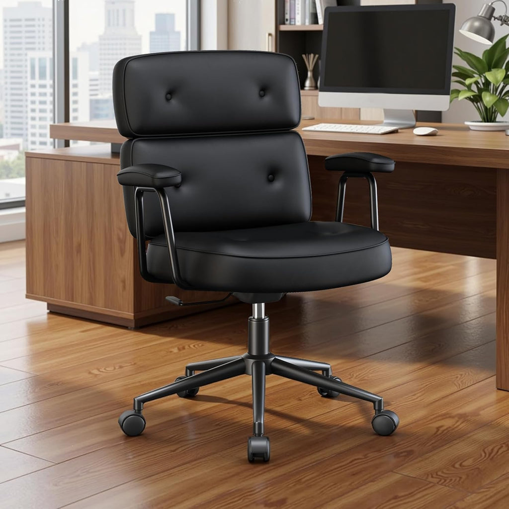 Ergonomic Home Office Desk Chair, PU Leather Computer Chair with Lumbar Support Adjustable Height Rolling Swivel Executive Task Armrests Chair, Inky