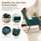 Nursery Rocking Chair Teddy Upholstered, Comfy Glider Rocker with High Backrest Armchair Padded Seat, Accent Side Chair for Living Room Bedroom Offices Small Spaces Indoor, Green