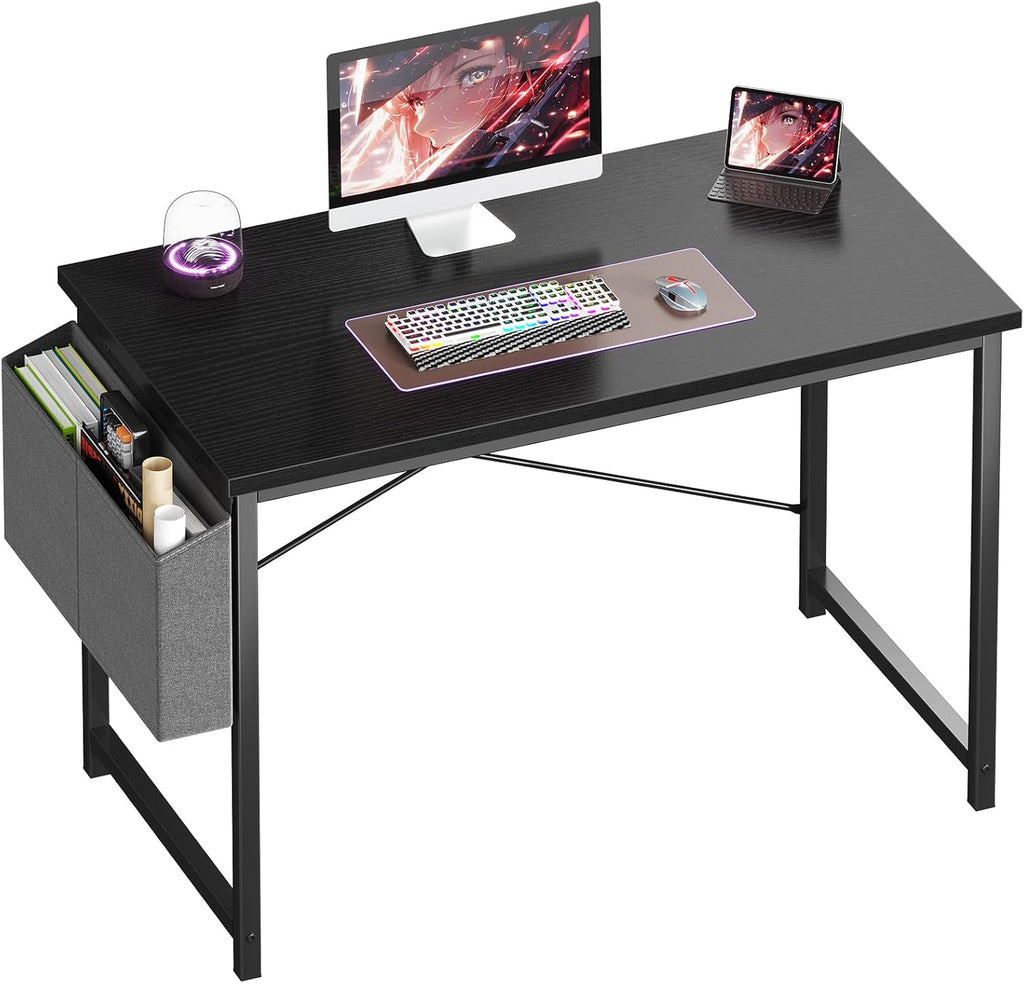 Computer Desk 31 Inch Home Office Desks for Small Spaces, Gaming Writing Study Work Table with Storage Bag for Bedroom, White