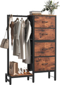 Dresser with Hanging Rack, 4-in-1 Fabric Dresser for Bedroom, Closet Organizer with Clothes Rack, Shoe Rack & Hooks, Tall Storage Tower for Small Spaces, Apartment, Dorm, Rustic Brown