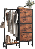 Dresser for Bedroom with Hanging Rack, 6 Drawer Fabric Dresser with Charging Station and LED Lights, Closet Organizer & Storage Tower for Living Room, Entryway, Apartment, Pink
