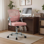 Home Office Managerial Executive Chair, Flip Up Armrest Ergonomic Mesh Adjustable Swivel Mid-Back Computer Desk Chair with Comfortable Lumbar Support, Comfy Arms for Bedroom,Study