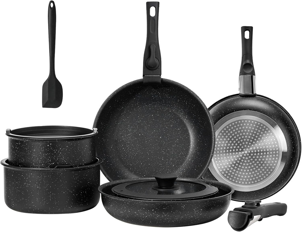 25 Pcs Pots and Pans Set, Nonstick Kitchen Cookware Set, Induction Cooking Sets with Stay-Cool Handles, Deep Black