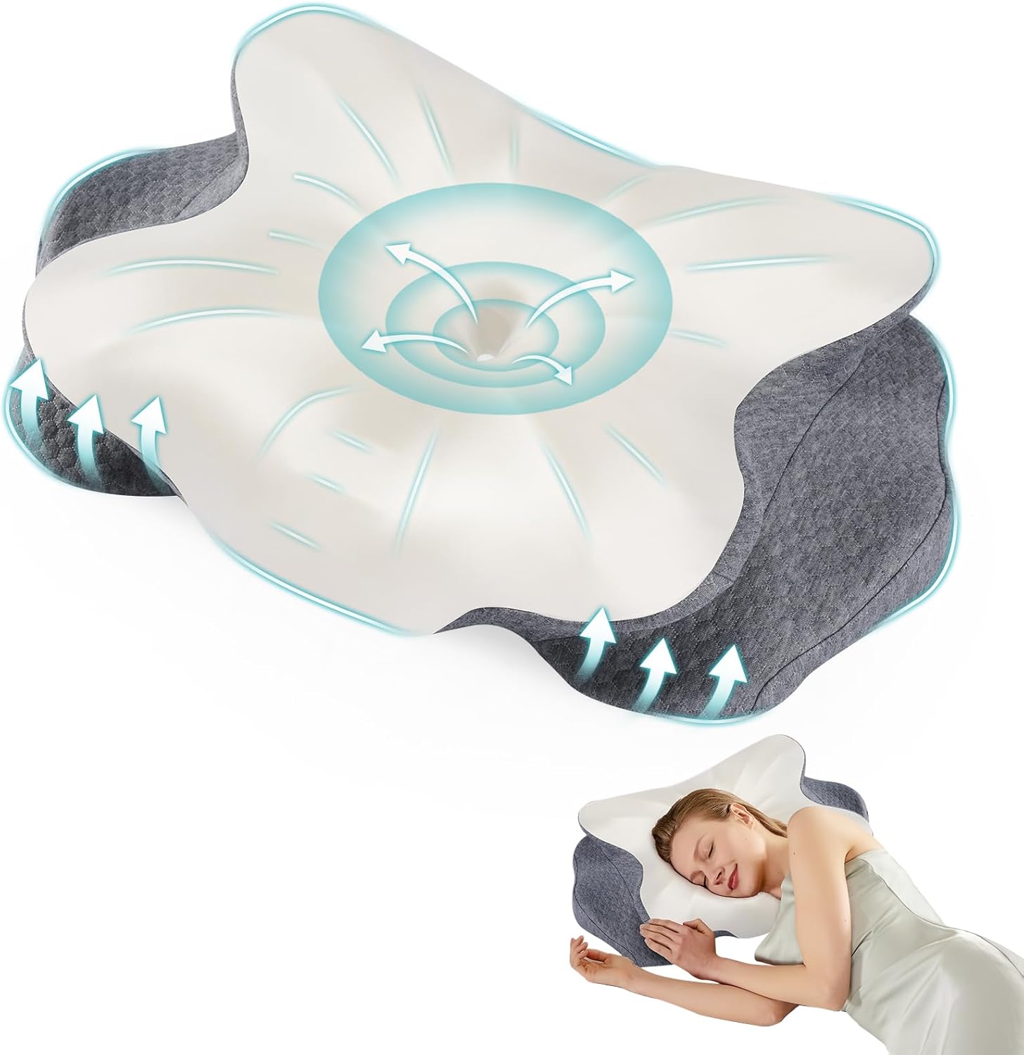 Cervical Pillow for Neck and Shoulder, Contour Memory Foam Pillow, Ergonomic Neck Support Pillow for Side Back Stomach Sleepers with Pillowcase