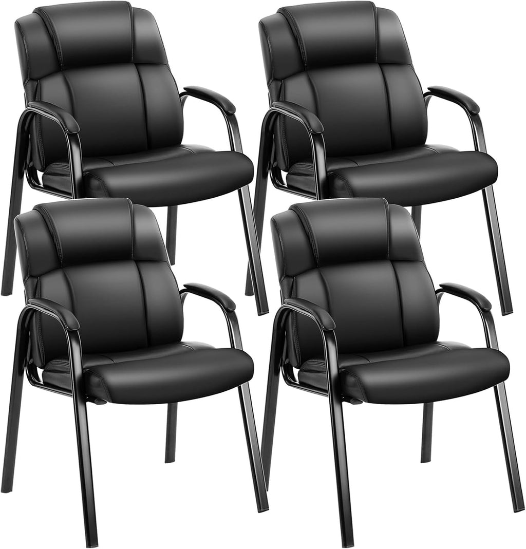 Waiting Room Chair Set of 6, Leather Office Desk Reception Guest Stationary Side Chairs with Padded Arms for Home Conference Lobby Area Meeting Church Medical Clinic Elderly Student