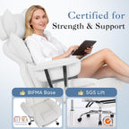 Big and Tall Office Chair 350 LBS, Scratch-Resistant PU Leather Executive Office Desk Chair with Footrest, Ergonomic Reclining Computer Chair with Pocket Spring Support for Home Office, White