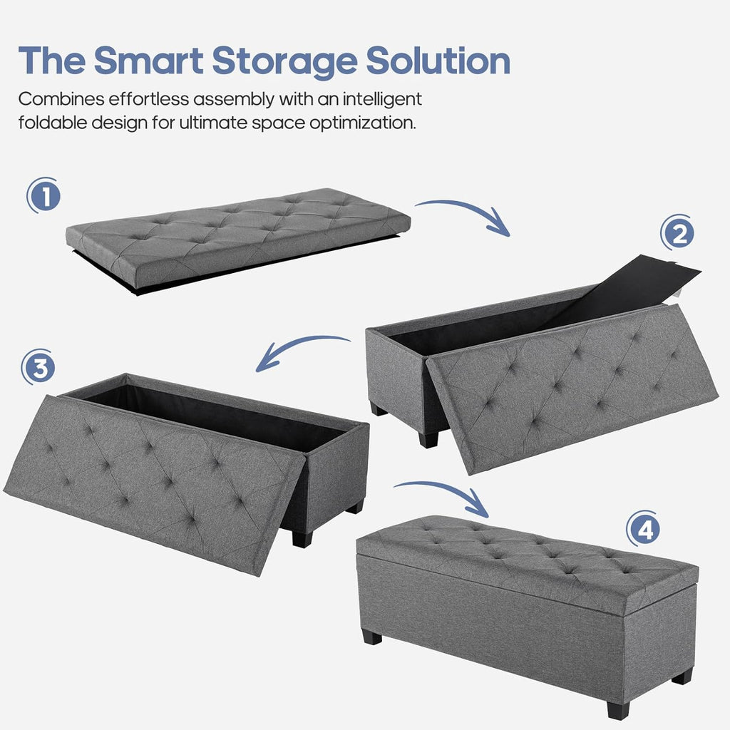 Storage Ottoman, Sturdy Ottoman Bench with Legs, Versatile Bedroom Bench with Storage for Living Room, Entryway, Bedroom, Dark Gray