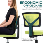 Small Desk Chair Armless, Ergonomic Adjustable Home Office Swivel Rolling Task Chair No Arms, Comfy Mesh Mid Back Computer Work Vanity Desk Chiars with Wheels for Small Spaces, Green