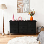 TV Stand 7 Drawer Dresser for Bedroom with Storage TV Stands for Living Room Black, Farmhouse Entertainment Center Media Console Table with Metal Frame Adjustable Feet