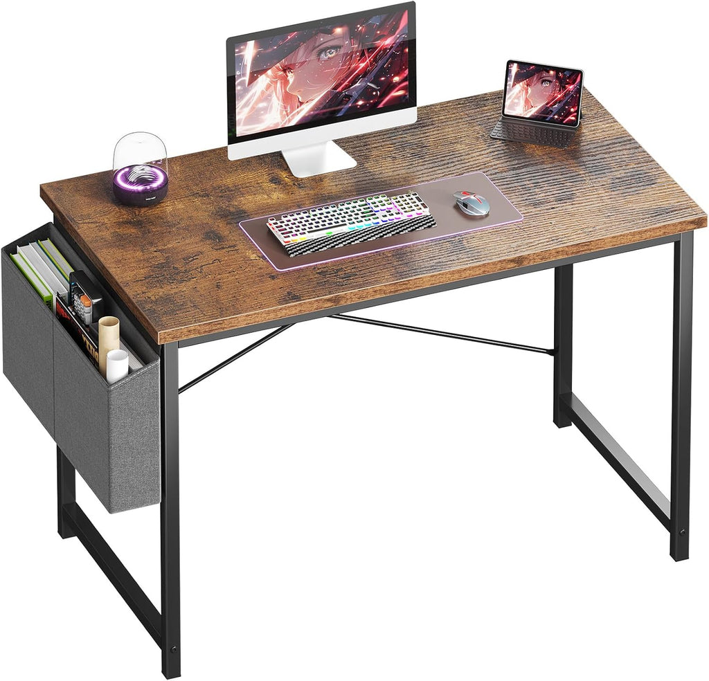 Computer Desk 44 Inch Home Office Desks for Small Spaces, Gaming Writing Study Work Table with Storage Bag and Headphone Hook for Bedroom, Black