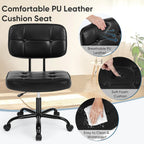 Home Office Desk Chair - Ergonomic Armless PU Leather Computer Rolling Task Chair??with Comfy Lumbar Support and Height Adjustable, Vanity, Bedroom, Black