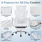 Big and Tall Office Chair 350 LBS, Scratch-Resistant PU Leather Executive Office Desk Chair with Footrest, Ergonomic Reclining Computer Chair with Pocket Spring Support for Home Office, White