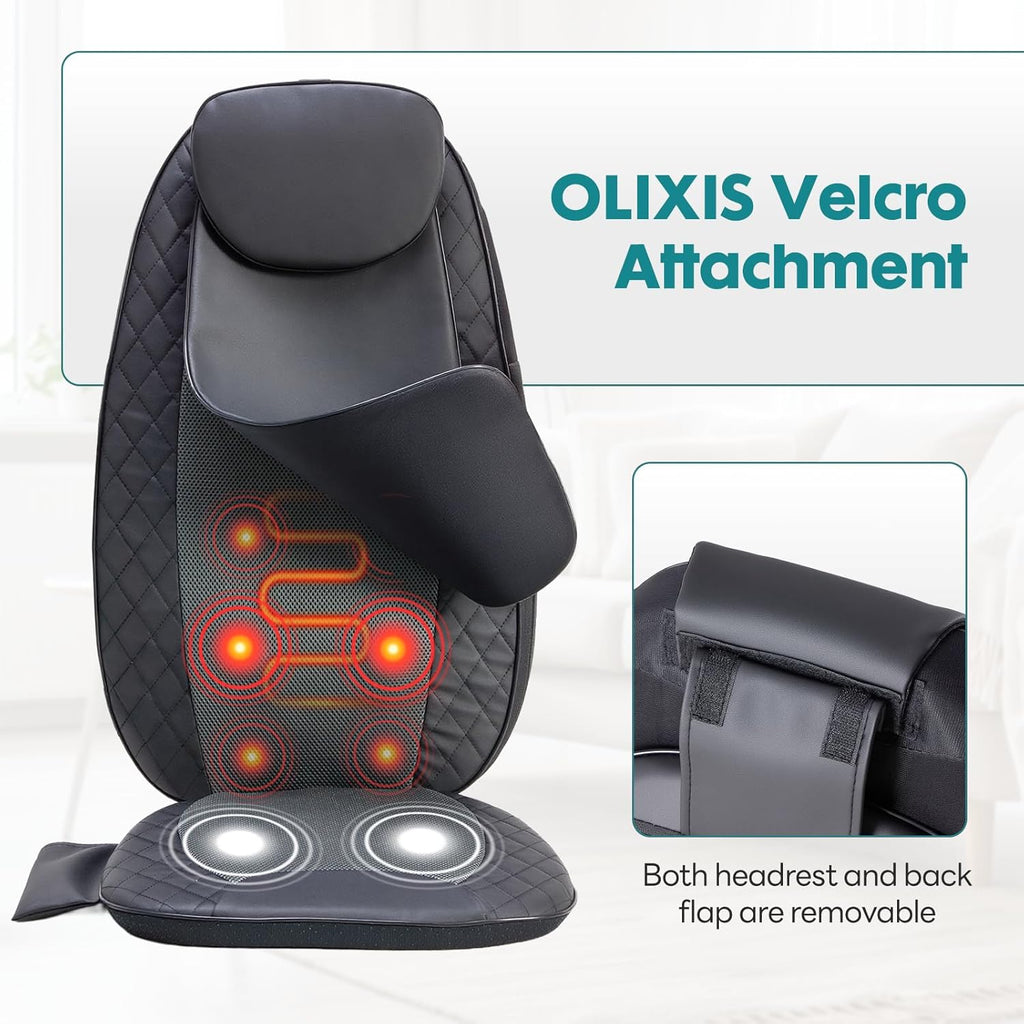 Massage Chair Pad with Heat, 4 Deep Kneading Nodes Chair Msaager Cushion, Shiatsu Back Massager for Deep Muscle Relaxation Home Office, Grey