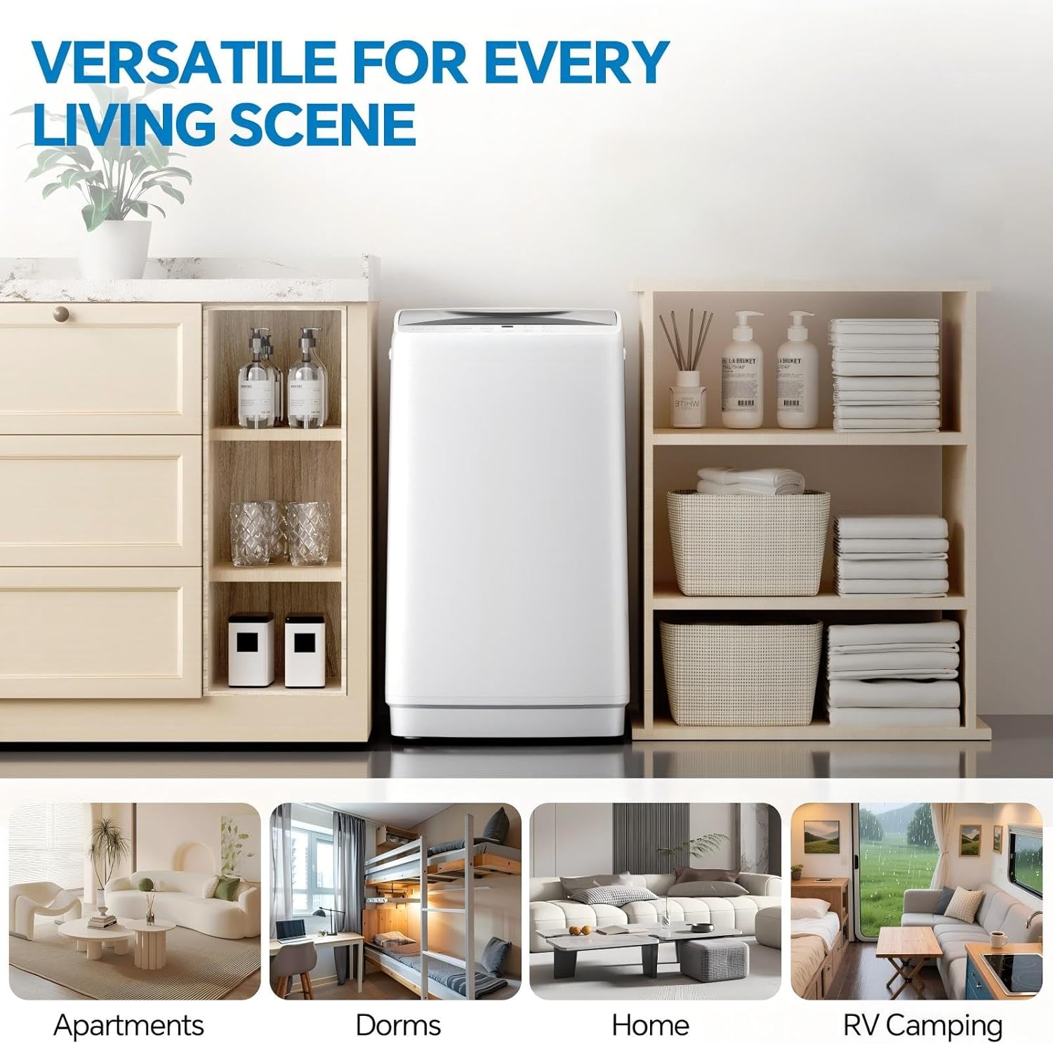 Portable Washing Machine, 7.7 lbs Full-Automatic Compact Laundry Washer, Stainless Steel Drum, 10 Wash Cycles, Auto-Balance Detection, LED Display, Mini Washer for Home, Apartment, Dorm, White