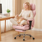Big and Tall Home Office Desk Chair, Gaming Computer Chair, Executive Ergonomic Chair with Footrest, High Back Reclining, Adjustable Armrests and Comfy Lumbar Support, PU Leather, Pink