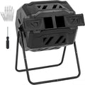 Compost Bin Outdoor 43 Gallon, Dual Chamber Composter Tumbler Outdoor with Gloves, Efficient 360??Rotating Composting Bin for Patio, Lawn, Home Gardening and Landscape, Pure Black