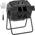 Compost Bin Outdoor 43 Gallon, Dual Chamber Composter Tumbler Outdoor with Gloves, Efficient 360??Rotating Composting Bin for Patio, Lawn, Home Gardening and Landscape, Pure Black