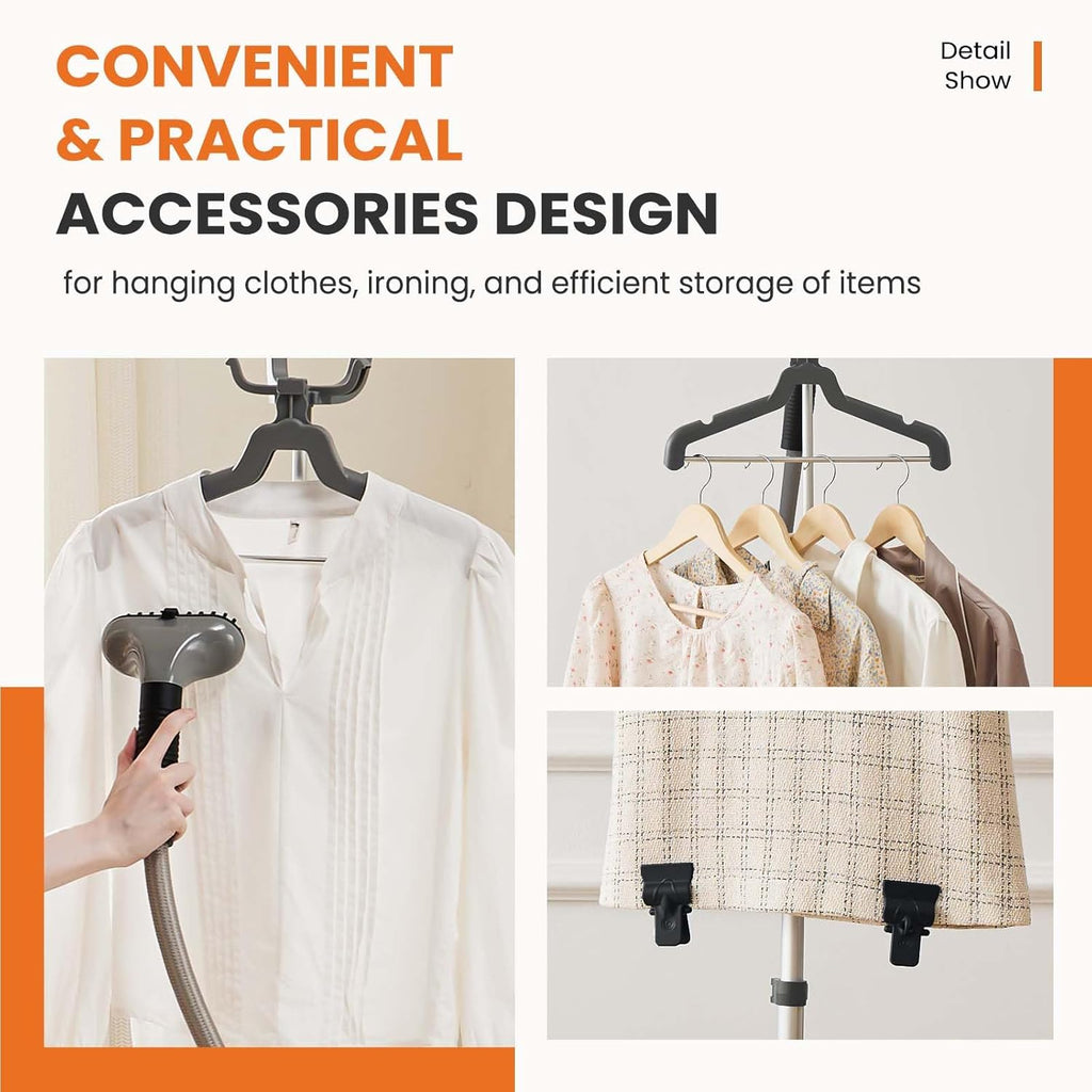 Standing Garment Steamer, 1500W Powerful Steamer for Clothes with Roll Wheels, 1.7L Water Tank for 55 Min Continuous Steaming, Professional Wrinkle Remover Heats in 45 Seconds