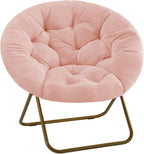 Comfy Saucer Chair, Faux Fur Lounge Seasting XL Circle Chair for Bedroom, Dorm & Gaming, Foldable Fashion Accent Seat for Small Spaces, Folding Moon/Mushroom/Round Oversized Style