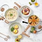 25 Pcs Pots and Pans Set, Nonstick Kitchen Cookware Set, Induction Cooking Sets with Stay-Cool Handles, Milky White