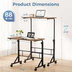 31.5 Adjustable Height Mobile Desk with Locking Wheels & Pin-Lock, Portable Workstation for Walking Pad & Active Home Office, Rustic Brown