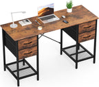 Computer Desk 47 Inch with 4 Drawers Home Office Table with Mesh Shelf for Work Study Writing Gaming Storage Furniture for Bedroom, Rustic Brown