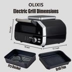 Electric Grill Outdoor/Indoor, 8-in-1 Multifunctional Large Electric BBQ Grill for Air Fry, Bake, Roast, Steak, Broil and Dehydrate, Safe Non-Stick Coating, Fry Basket Included