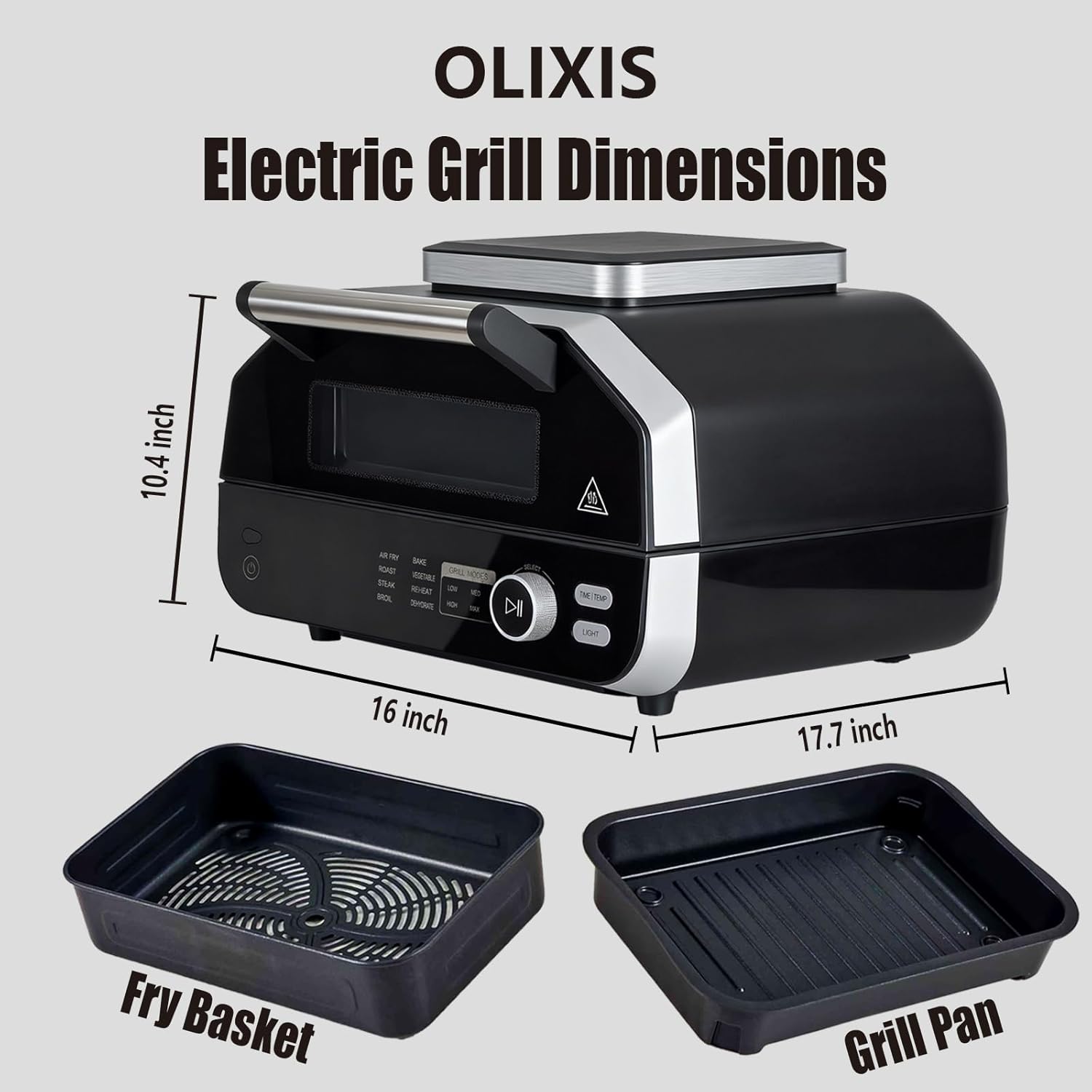 Electric Grill Outdoor/Indoor, 8-in-1 Multifunctional Large Electric BBQ Grill for Air Fry, Bake, Roast, Steak, Broil and Dehydrate, Safe Non-Stick Coating, Fry Basket Included