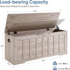 47.2 Extra Large Storage Bench with 2 Safety Gel-Buffered Hinges, Blanket Chest for Bedroom Living Room, Support 150lbs, 2 U-Shaped Cut-Out Pull, Non-Slip Base, Rustic Wood