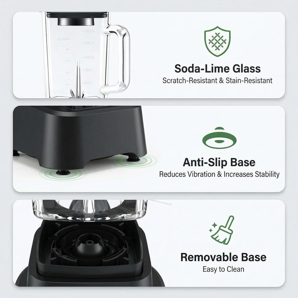 Professional Blender for Smoothies, Full-Size Kitchen Blender with 850 Peak Watts & 54oz Large Glass Pitcher, 4 Speeds with Pulse for Ice Crushing Frozen Fruits, Dishwasher Safe, Black