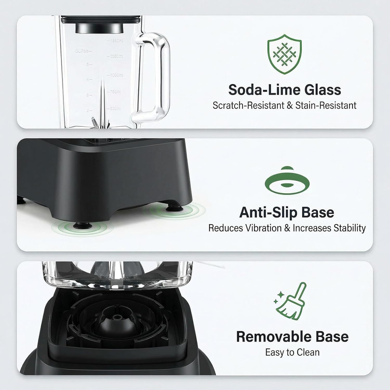 Professional Blender for Smoothies, Full-Size Kitchen Blender with 850 Peak Watts & 54oz Large Glass Pitcher, 4 Speeds with Pulse for Ice Crushing Frozen Fruits, Dishwasher Safe, Black