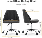 Armless Vanity Chair, Cute Comfy Home Office Desk Chair with Wheels, Modern Upholstered Task Computer Seat for Bedroom, Study, Makeup Vanity, Height Adjustable & Swivel, Drak Gray