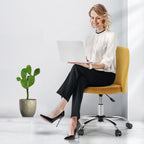 Armless Vanity Chair, Cute Comfy Home Office Desk Chair with Wheels, Modern Upholstered Task Computer Seat for Bedroom, Study, Makeup Vanity, Height Adjustable & Swivel, Yellow