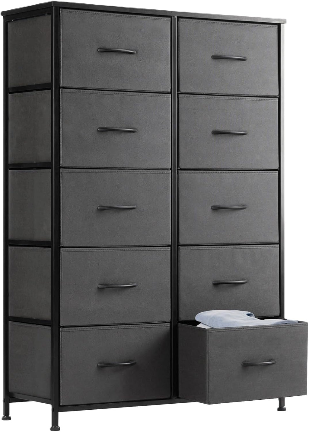 Dresser for Bedroom with 9 Storage Drawers, Large Fabric Storage Tower Organizer, Chest of Drawers with Metal Frame Wooden Top for Closet, Living Room, Entryway, Brown