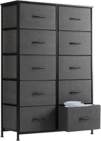 Dresser for Bedroom with 9 Storage Drawers, Large Fabric Storage Tower Organizer, Chest of Drawers with Metal Frame Wooden Top for Closet, Living Room, Entryway, Brown