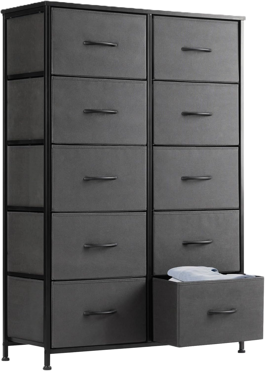 Dresser for Bedroom with 9 Storage Drawers, Large Fabric Storage Tower Organizer, Chest of Drawers with Metal Frame Wooden Top for Closet, Living Room, Entryway, Brown